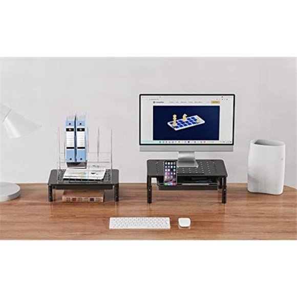 2 Pack Monitor Stand Riser with Drawer - 3 Height Adjustable Monitor Stand - Picture 3 of 6